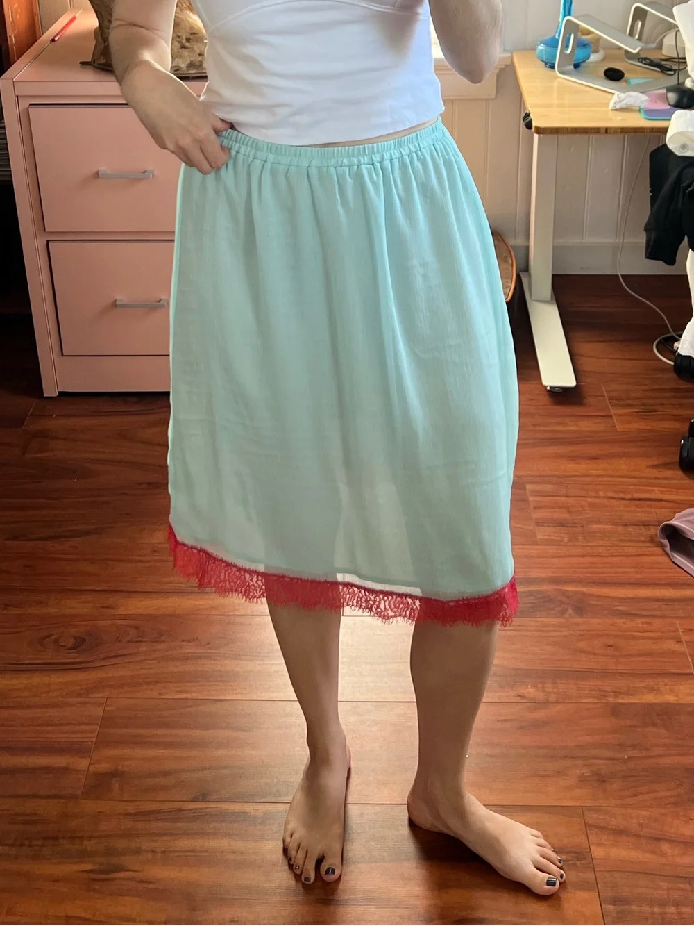 VRG GRL Carmen Midi Slip Skirt Sky